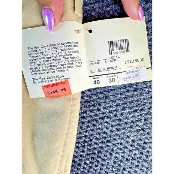 NWT Vtg The Fox Collection Men's Pleated Khaki Pants 40x30 Made in USA JCPenney - Picture 13 of 14